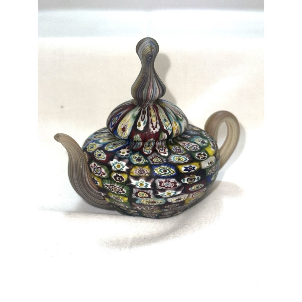 Italian Millefiori Murano Art Glass Paperweight Sticker On Bottom